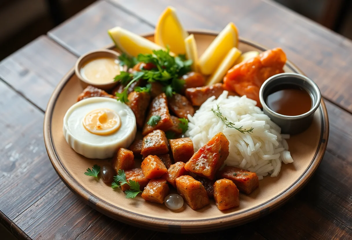 A beautifully prepared traditional Turkish meal on a rustic table.